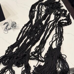 Elegant Black Beaded Fringe Scarf